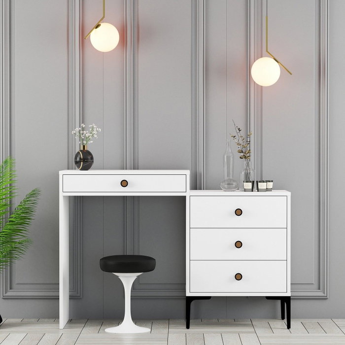 Hanah Home Mesa de Maquillaje Lizbon 556 - Blanca Moderna 124cm Ancho, 84.7cm Alto x 40cm Fondo