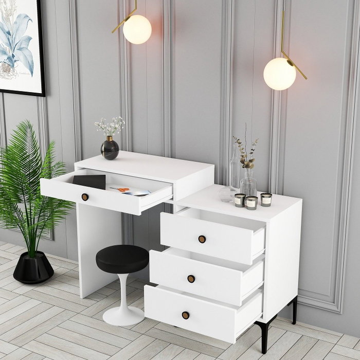 Hanah Home Mesa de Maquillaje Lizbon 556 - Blanca Moderna 124cm Ancho, 84.7cm Alto x 40cm Fondo