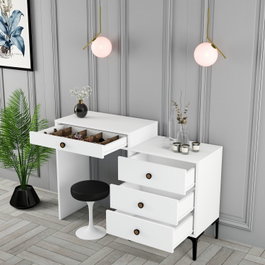Hanah Home Mesa de Maquillaje Lizbon 556 - Blanca Moderna 124cm Ancho, 84.7cm Alto x 40cm Fondo