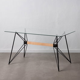 Mesa Comedor Negro Metal-Cristal Salón 140 X 80 X 75 cm
