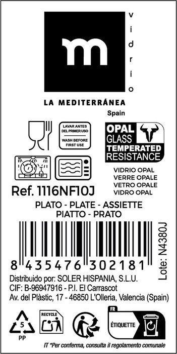 La Mediterranea Plato de Postre Opal Palaos 21.5cm Medida M de 48 unidades de color MD