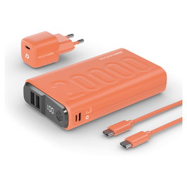 RealPower Powerbank PB-20000 20000mAh Naranja, Carga Rápida USB-C, Triple Puerto, 22.5W, 420g