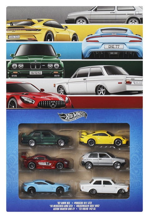 Hot Wheels Silver Series Pack de 6 Vehículos Die-Cast 1/64 Euro Style