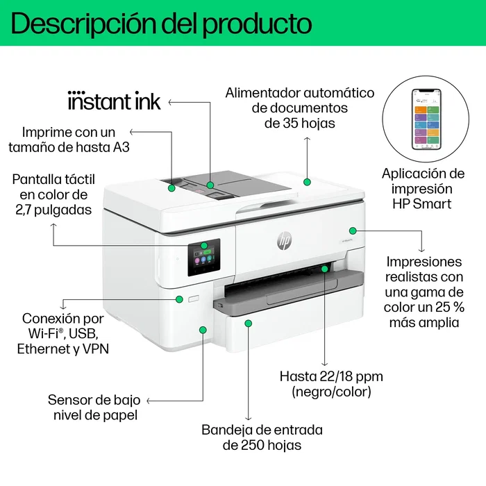 HP OfficeJet Pro 9720e Multifunción A3 Color Gris HP OfficeJet Pro 9720e Multifunción A3 Color Gris