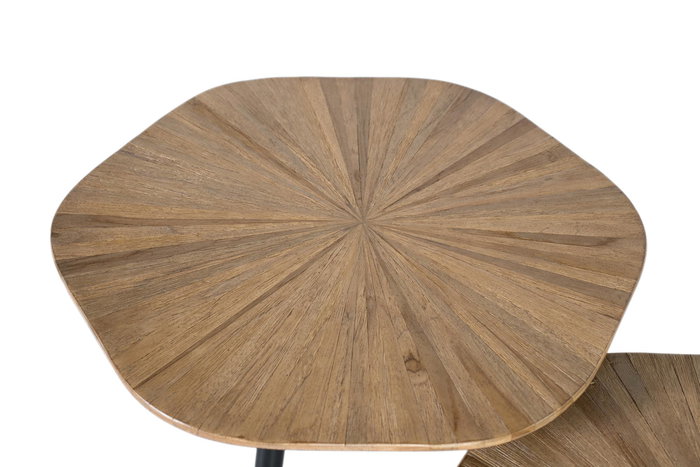 Giner Y Colomer Lote de 3 Mesas Auxiliares de Madera de Teca con Estructura de Hierro TAPA-2.5CM