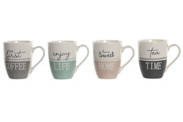 DKD Home Decor Set de 12 Tazas de Porcelana New Bone Surtidas