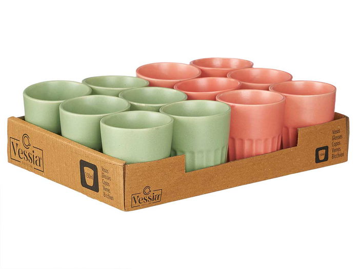 Vessia Vaso Cortado Surtidos Rosa Menta 150 ml 7x7x8 cm Cerámica (Set de 36)