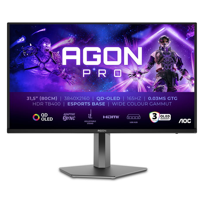 AOC AG326UD Monitor Gaming 31.5 Pulgadas (80.01 cm) QD-OLED UHD 4K 144Hz 0.03 ms FreeSync Premium y G-Sync Compatible AOC AG326UD Monitor Gaming 31.5 Pulgadas (80.01 cm) QD-OLED UHD 4K 144Hz 0.03 ms FreeSync Premium y G-Sync Compatible