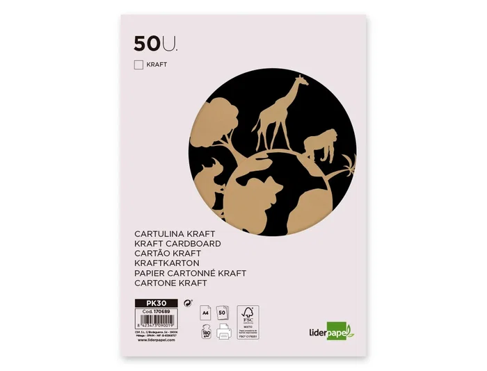 Liderpapel Cartulina Kraft A4 180g/m2 Paquete de 50 Hojas Liderpapel Cartulina Kraft A4 180g/m2 Paquete de 50 Hojas