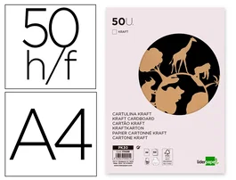 Liderpapel Cartulina Kraft A4 180g/m2 Paquete de 50 Hojas