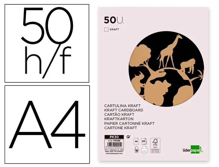 Liderpapel Cartulina Kraft A4 180g/m2 Paquete de 50 Hojas Liderpapel Cartulina Kraft A4 180g/m2 Paquete de 50 Hojas