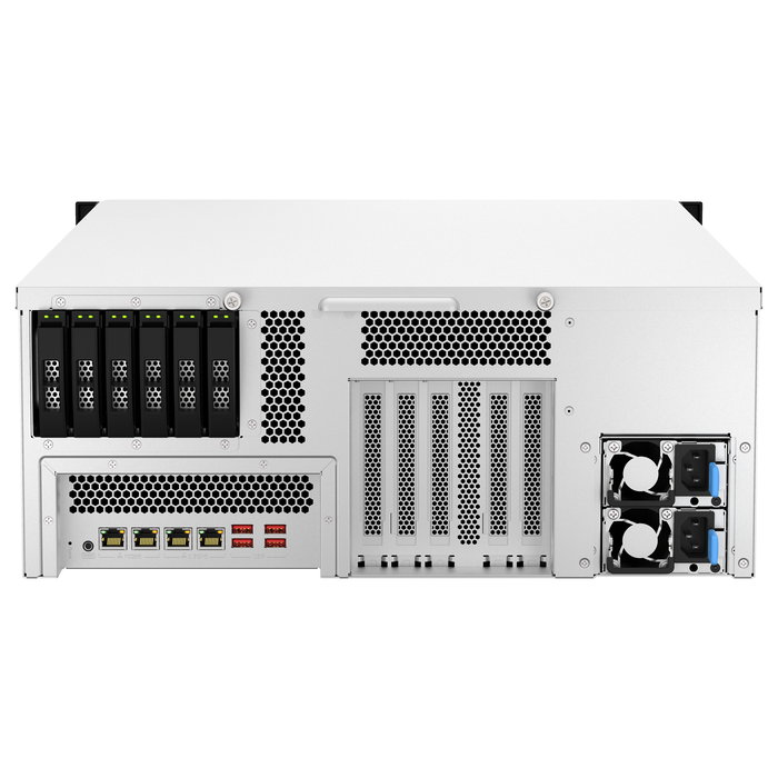 QNAP TS-h3087XU-RP-E2378-64G - NAS Rackmontaje 4U, 30 Bahías, Intel Xeon E-2378 8-Core 2.6 GHz, 64 GB DDR4 ECC, 4x LAN 2.5GbE, QuTS hero, para Grandes Empresas