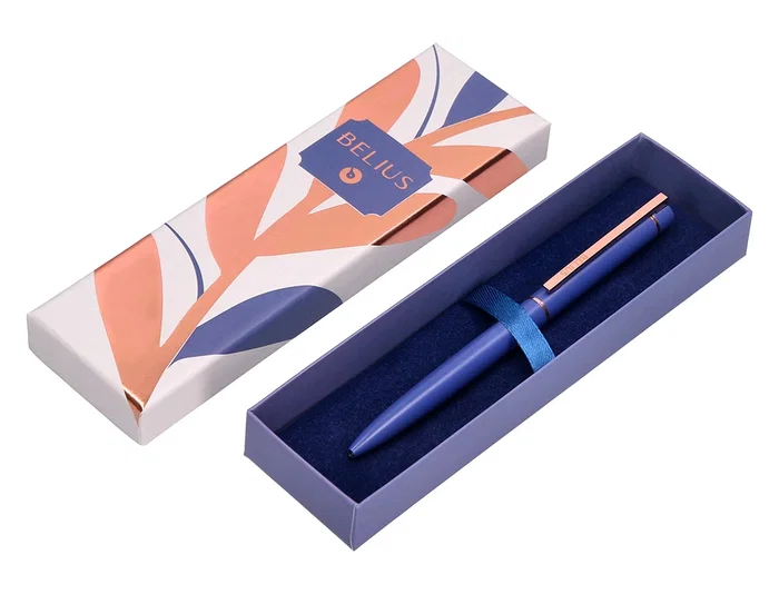 Belius Bolígrafo Rose Azul Eléctrico/Oro Rosa Tinta Azul Aluminio Caja Diseño