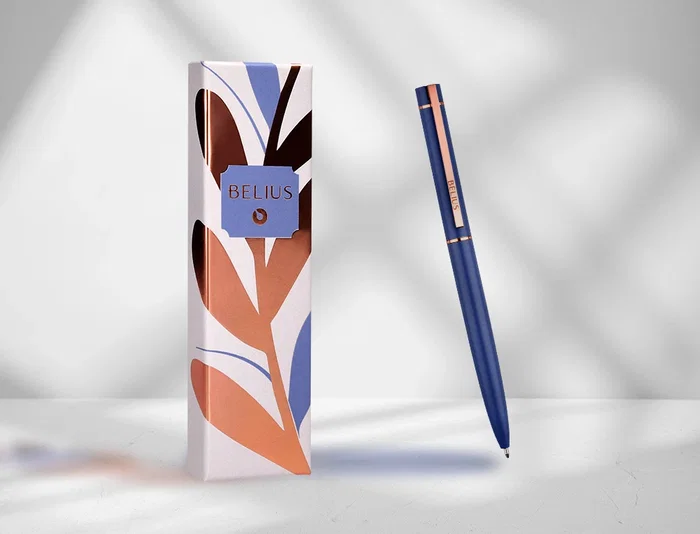 Belius Bolígrafo Rose Azul Eléctrico/Oro Rosa Tinta Azul Aluminio Caja Diseño