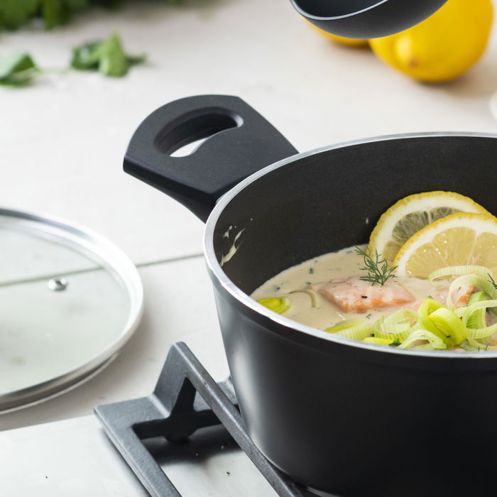 Cacerola con Tapa de Vidrio 24 cm Aluminio Forjado 2.8 mm (4 Unidades)