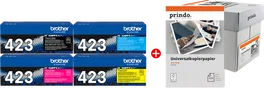 Brother TN-423 MCVP con tóners de colores y 2500 hojas de papel Prindo Universal