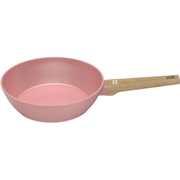 Arthur Martin Sartén AM0333 con Tapa y Cesta, Revestimiento Cerámico Rosa, Ø 24 cm, Apta para Inducción