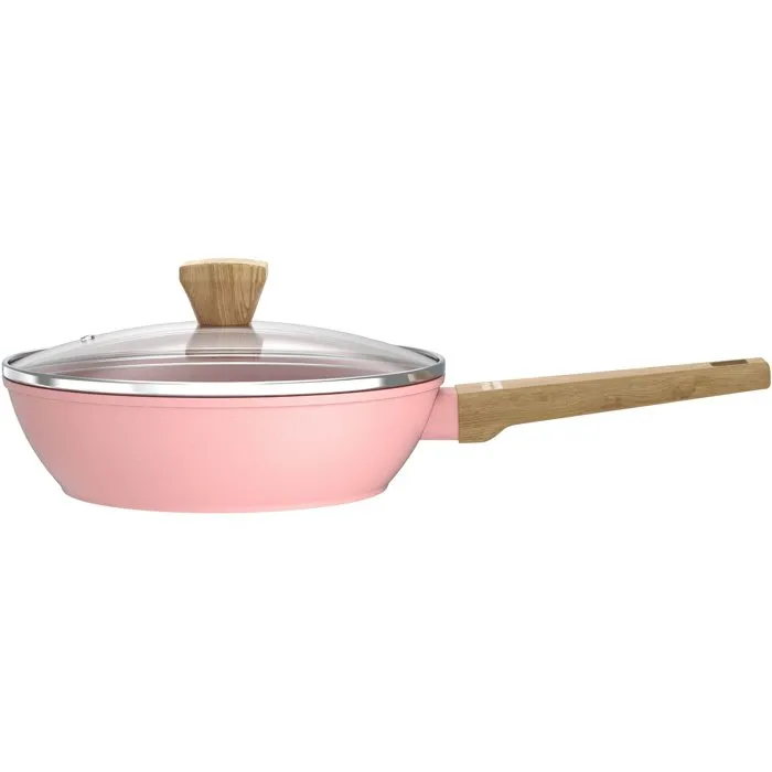 Arthur Martin Sartén AM0333 con Tapa y Cesta, Revestimiento Cerámico Rosa, Ø 24 cm, Apta para Inducción