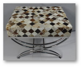 DKD Home Decor Descalzadora Acero Piel Camel con Rombos