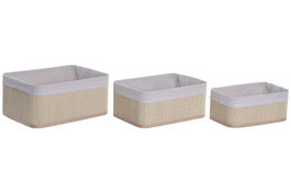 DKD Home Decor Set de 3 Cestas de Bambú Natural 36x26x16 cm