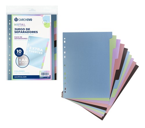 Carchivo Separadores A4 10 Posiciones Colores Metalizados
