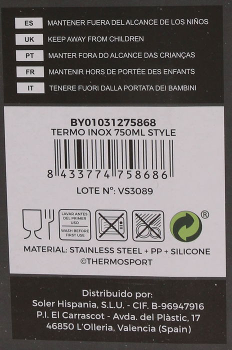 Thermosport Termo Inox 750 Ml Style (8 Unidades)