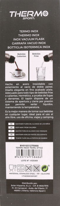 Thermosport Termo Inox 750 Ml Style (8 Unidades)