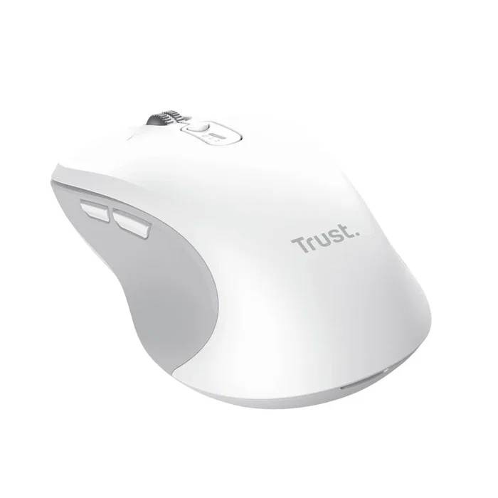Trust 25674 Ratón Inalámbrico Ergonómico Bluetooth Ambidiestro, 3200 DPI, Blanco, 9 Botones, Receptor USB Incluido