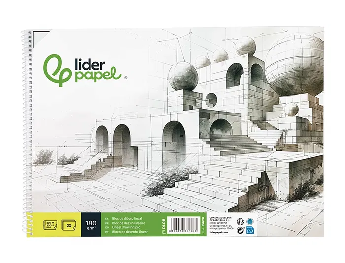 Liderpapel Bloc Dibujo Artístico Folio 230x325mm 180 gr/m2 20 Hojas con Recuadro Perforado