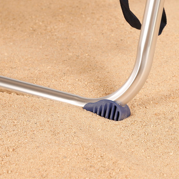 Aktive Silla de playa plegable baja a rayas azules y grises con 5 posiciones