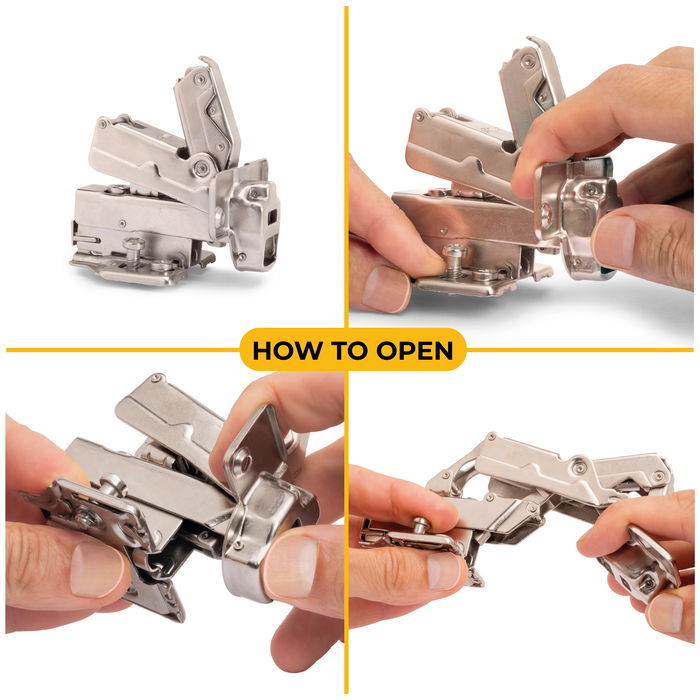 Emuca Lote de 10 bisagras supercodo X91 apertura 165 grados con cierre suave y suplementos Euro, Altura 0, Acero, Niquelado Emuca Lote de 10 bisagras supercodo X91 apertura 165 grados con cierre suave y suplementos Euro, Altura 0, Acero, Niquelado