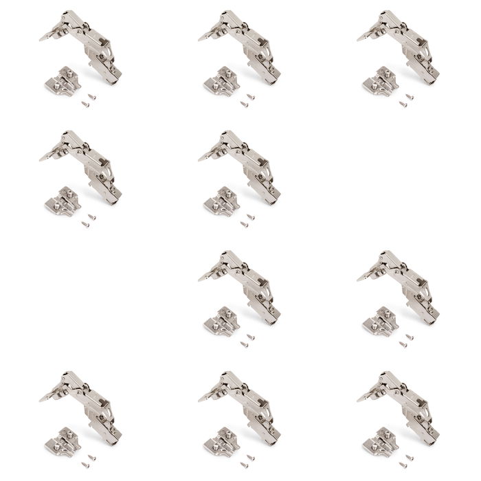 Emuca Lote de 10 bisagras supercodo X91 apertura 165 grados con cierre suave y suplementos Euro, Altura 0, Acero, Niquelado Emuca Lote de 10 bisagras supercodo X91 apertura 165 grados con cierre suave y suplementos Euro, Altura 0, Acero, Niquelado