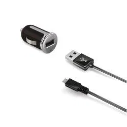 Celly CCUSBMICRO Cargador USB para Coche Cargador de Encendedor 2.4A Negro Plata Compatible con Smartphones y Tablets con Cable Micro USB Incluido