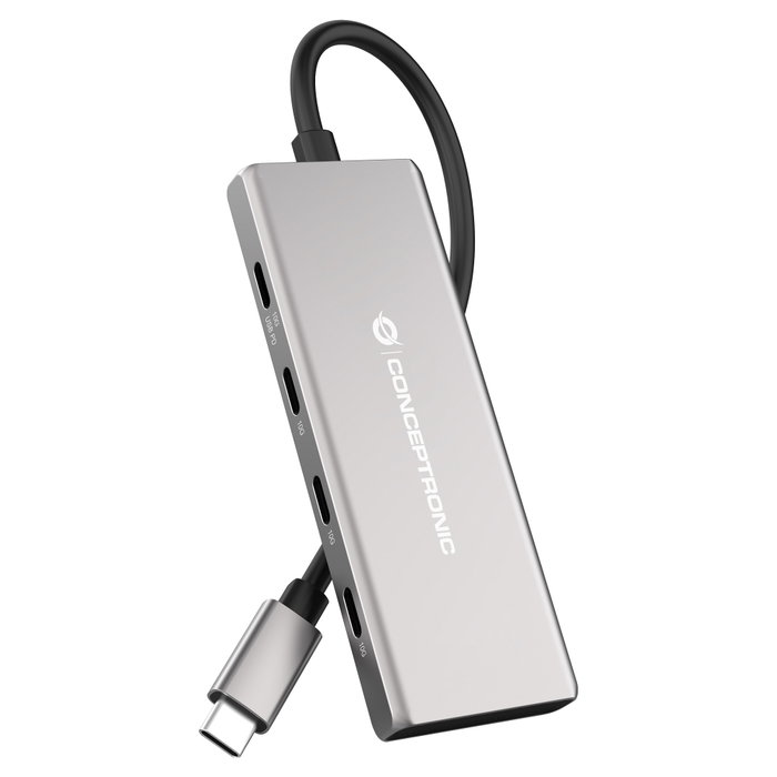 Conceptronic HUBBIES17G Hub USB 3.2 Gen-2 de 7 puertos (4x USB-C, 3x USB-A), 10 Gbps, Gris