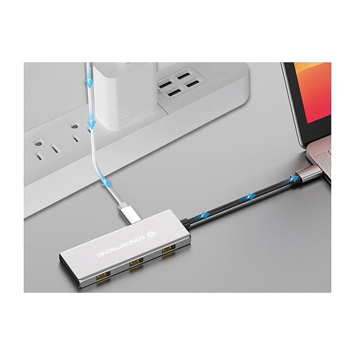 Conceptronic HUBBIES17G Hub USB 3.2 Gen-2 de 7 puertos (4x USB-C, 3x USB-A), 10 Gbps, Gris