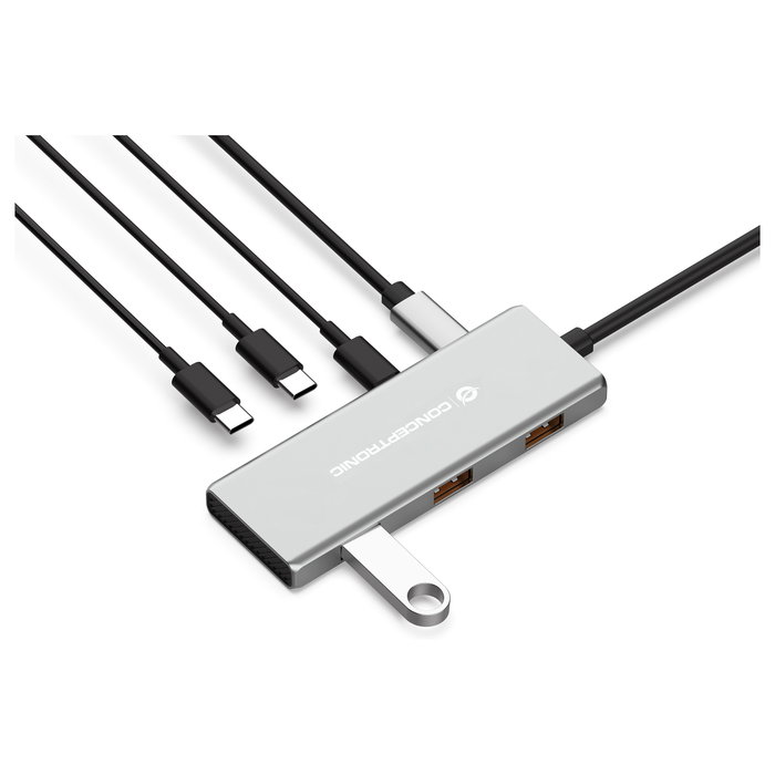 Conceptronic HUBBIES17G Hub USB 3.2 Gen-2 de 7 puertos (4x USB-C, 3x USB-A), 10 Gbps, Gris