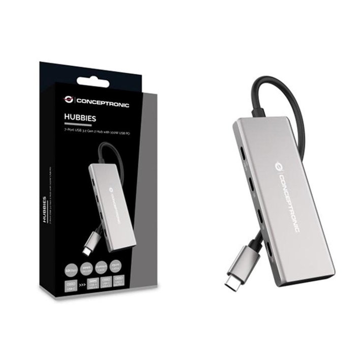Conceptronic HUBBIES17G Hub USB 3.2 Gen 2 de 7 Puertos (4x USB-C, 3x USB-A) hasta 10 Gbps con Power Delivery 100W