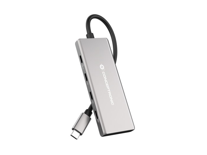 Conceptronic HUBBIES17G Hub USB 3.2 Gen-2 de 7 puertos (4x USB-C, 3x USB-A), 10 Gbps, Gris