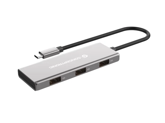 Conceptronic HUBBIES17G Hub USB 3.2 Gen 2 de 7 puertos, 10Gbps, Gris