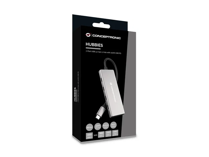 Conceptronic HUBBIES17G Hub USB 3.2 Gen 2 de 7 puertos, 10Gbps, Gris
