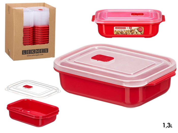 LEKNES Fiambrera Roja y Transparente de 1,3L LEKNES Fiambrera Roja y Transparente de 1,3L