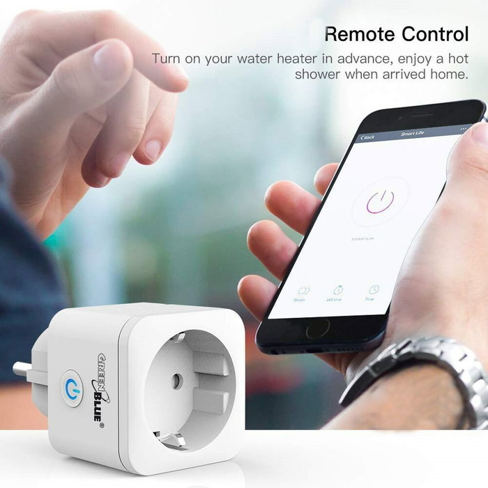 Enchufe con control remoto wifi greenblue, android/ios/alexa/google home, consumo de energÍa, temporizador, mÁx. energÍa, tempor