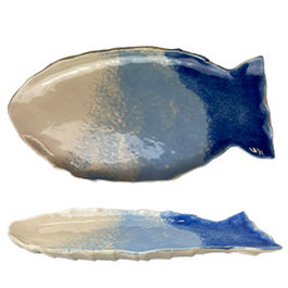 SUMMA Fuente de Gres Daterra Pez Tricolor, 36 cm de largo x 18.5 cm de ancho x 2.3 cm de alto