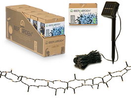 Ibergarden Guirnalda Solar 100 LEDs Blancas, 5 Metros de Largo, Panel Solar y Bateria Recargable Incluidos, Color Negro, Dimensiones 13 x 10 x 7 cm (Set de 12)