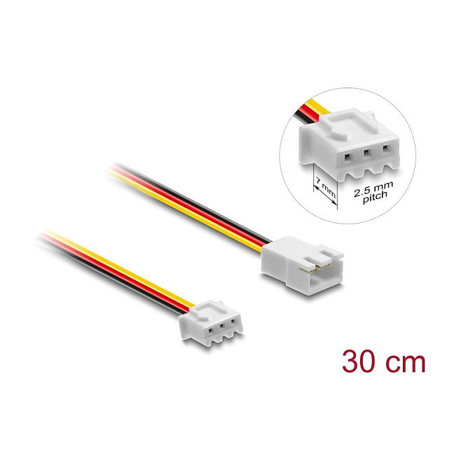 DeLOCK Cable Extensión JST 3 Pines, Conector Macho a Hembra, 30 cm, PVC, Negro/Rojo/Blanco/Amarillo