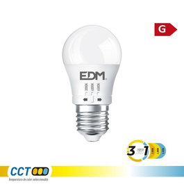 EDM Bombilla LED Esférica P45 E27, 6W 500lm, 3 Temperaturas Color (3000K/4000K/6500K), 360° Flujo Luminoso, Ø45x88 mm, Clase G, 220-240V
