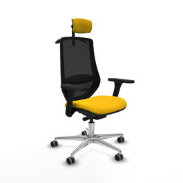 PIQUERAS Y CRESPO Silla de oficina Mardos Amarillo y Negro con mecanismo Sincro/Traslack, Brazos 3D y Cabecero 2D, para Parqué
