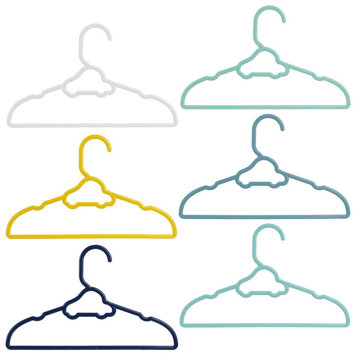 Home Deco Kids Juego De 6 Perchas Infantiles Con Modelos Surtidos: Corazones, Lazos, Coches, Nubes, Con Barra Inferior Y Muescas Laterales - 28x0,5x17 Cm