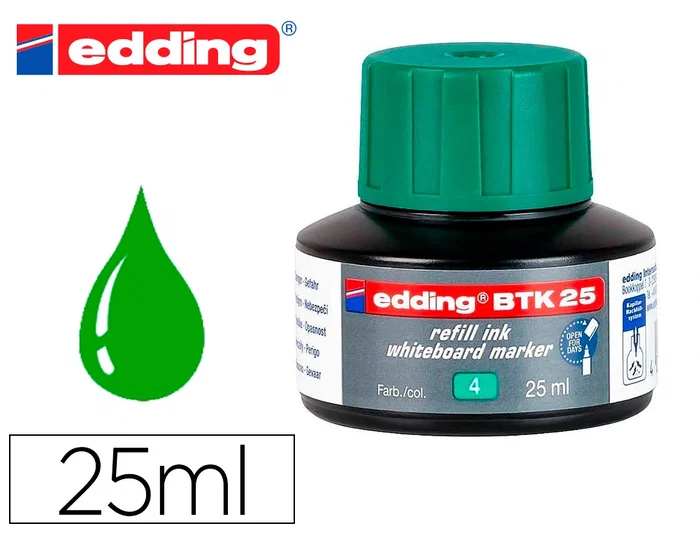 Edding Tinta para rotulador de pizarra blanca BTK-25 verde 25 ml Edding Tinta para rotulador de pizarra blanca BTK-25 verde 25 ml