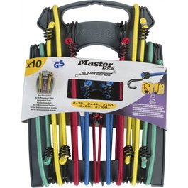 Master Lock 3043EURDAT Pack de 10 Cuerdas Elásticas con Marco de Plástico